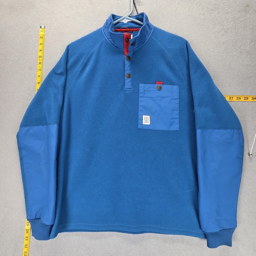 Topo Designs Sweatshirt Mens Large Blue Mountain Fleece Polartec 1/4 Pullover